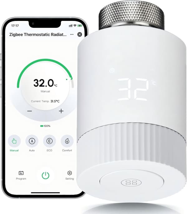 Smart Home Radiator Thermostat, Wi-Fi, Alexa, Heating Thermostat, Radiator Programmable Thermostat Head, Wi-Fi/ZigBee, Thermostatic Radiator Valve, Heating Controller, controlled via Alexa/Google Home/Tuya