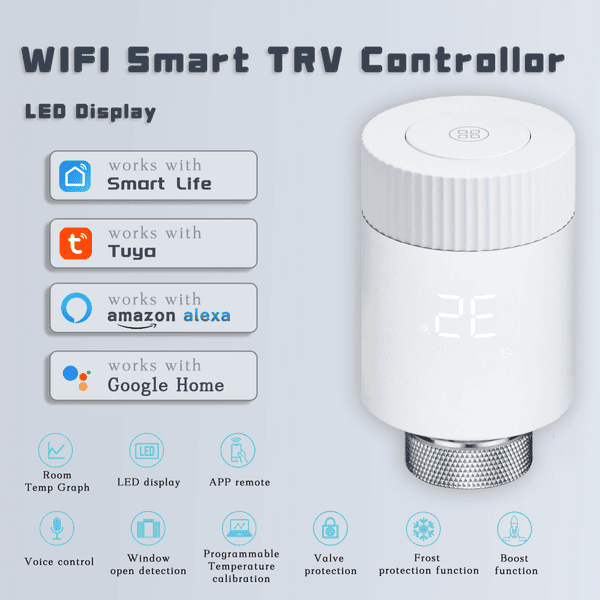 Smart Home Radiator Thermostat, Wi-Fi, Alexa, Heating Thermostat, Radiator Programmable Thermostat Head, Wi-Fi/ZigBee, Thermostatic Radiator Valve, Heating Controller, controlled via Alexa/Google Home/Tuya