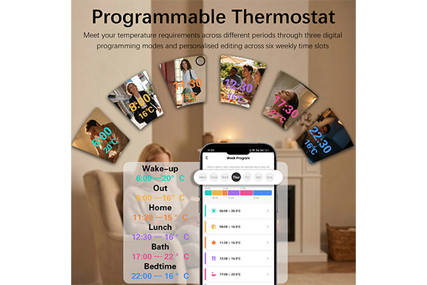 Smart Wi-Fi home gas boiler thermostat, with programmable modes, cooling/heating, and compatibility with Alexa and Google Assistant