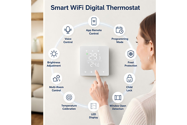 智能WiFi家居温控器，可编程数字LED触摸屏，兼容Amazon Alexa 和 Google Assistant，Tuya和Smart Life APP